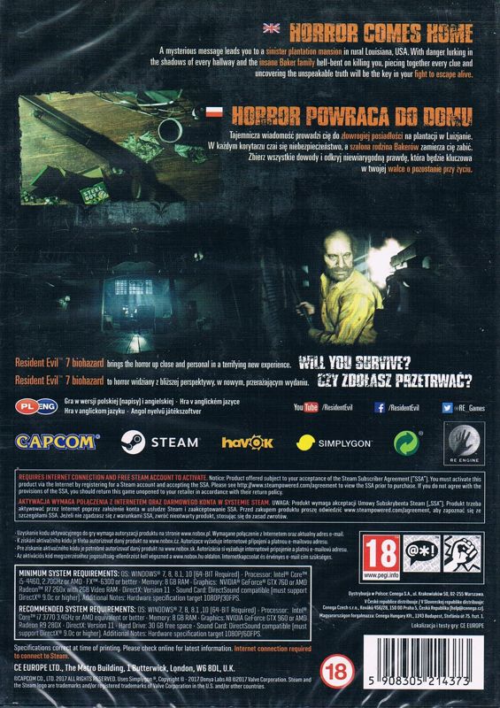 Back Cover for Resident Evil 7: Biohazard (Windows)