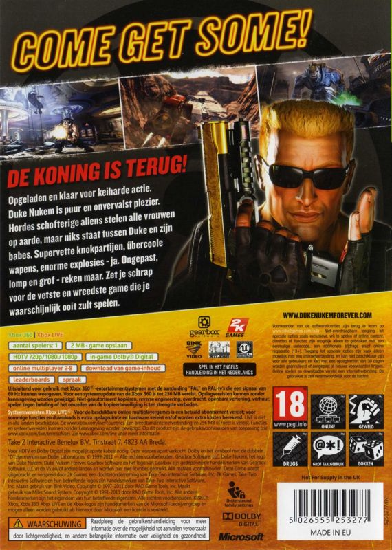 Back Cover for Duke Nukem Forever (Xbox 360)