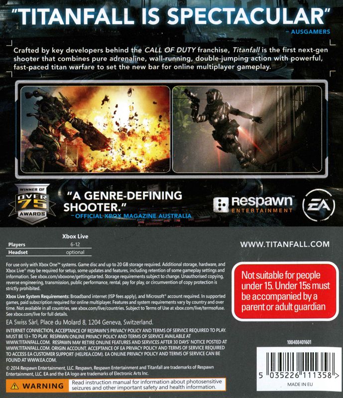 Back Cover for Titanfall (Xbox One)
