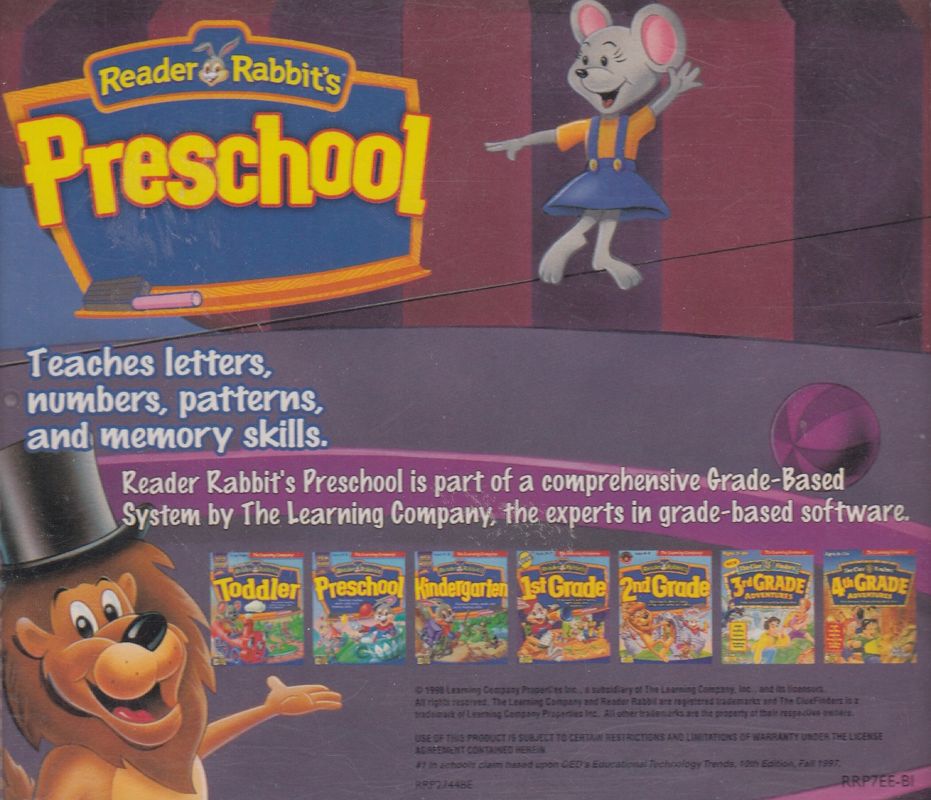 Back Cover for Reader Rabbit's Preschool (Macintosh and Windows and Windows 3.x)