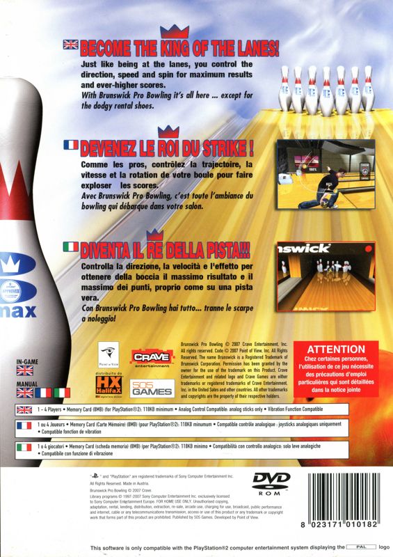 Back Cover for Brunswick Pro Bowling (PlayStation 2)