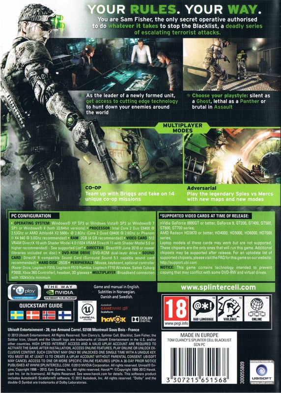 Tom Clancy's Splinter Cell: Blacklist cover or packaging material ...