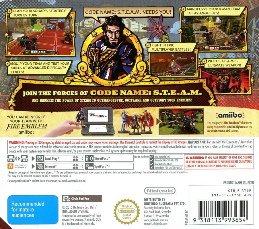 Back Cover for Code Name: S.T.E.A.M. (Nintendo 3DS)