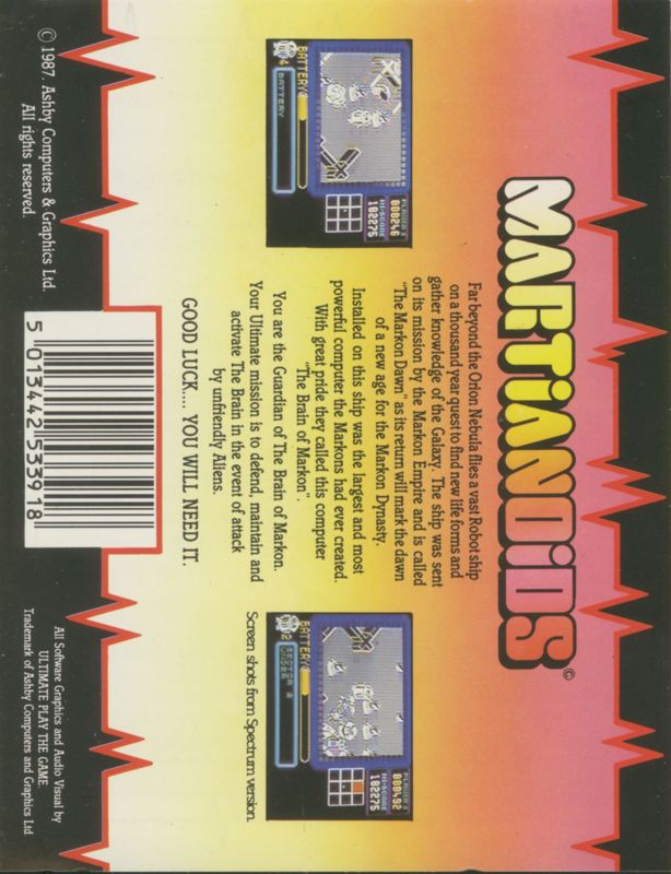 Back Cover for Martianoids (ZX Spectrum)