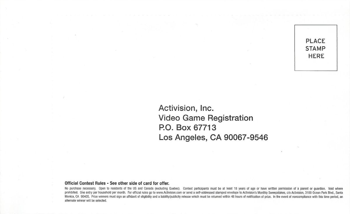 Extras for Tony Hawk's Pro Skater 4 (PlayStation 2): Registration Card - Back