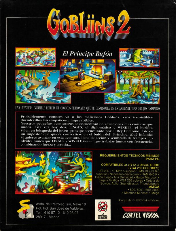 Back Cover for Gobliins 2: The Prince Buffoon (DOS) (3,5" version)