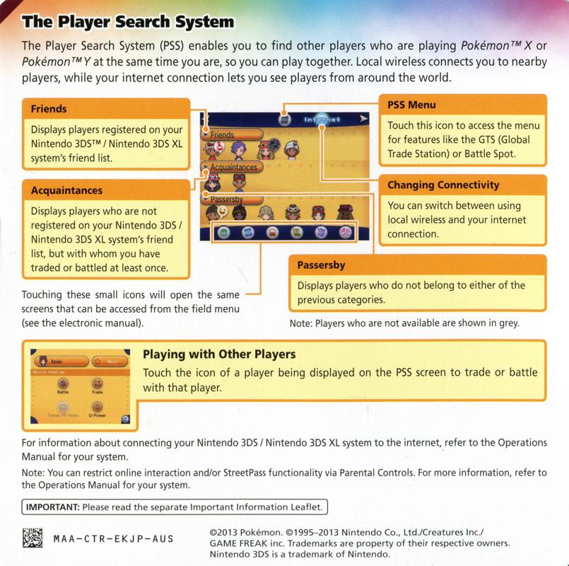 Reference Card for Pokémon X (Nintendo 3DS): Back