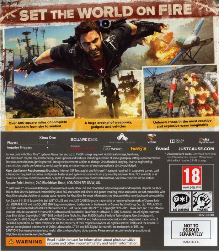 Other for Just Cause 3 (Day One Edition) (Xbox One): Keep case - back