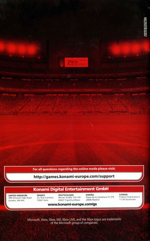Manual for PES 2009: Pro Evolution Soccer (Xbox 360): Back