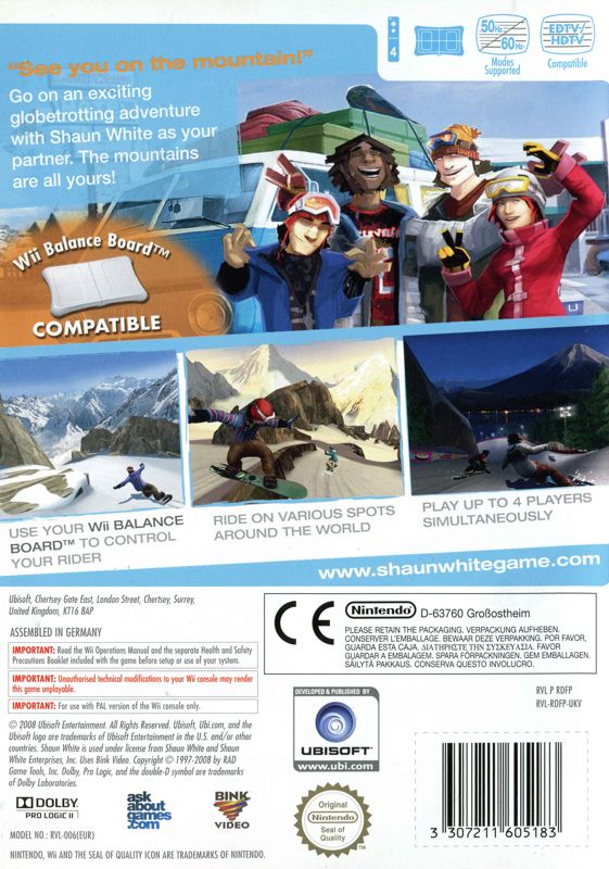 Back Cover for Shaun White Snowboarding: Road Trip (Wii)