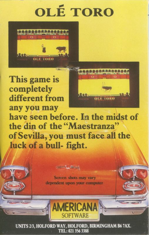 Back Cover for Olé, Toro (ZX Spectrum)