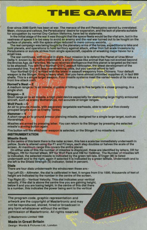 Inside Cover for Prowler (ZX Spectrum)