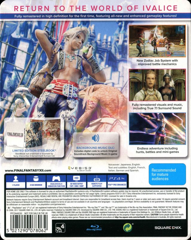 Final Fantasy XII The Zodiac Age [ Limited Edition STEELBOOK ] (PS4) NEW