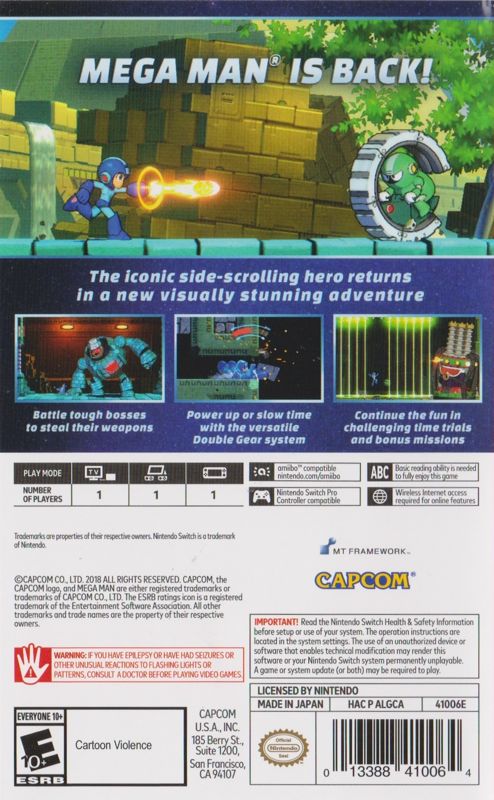 Back Cover for Mega Man 11 (Nintendo Switch)