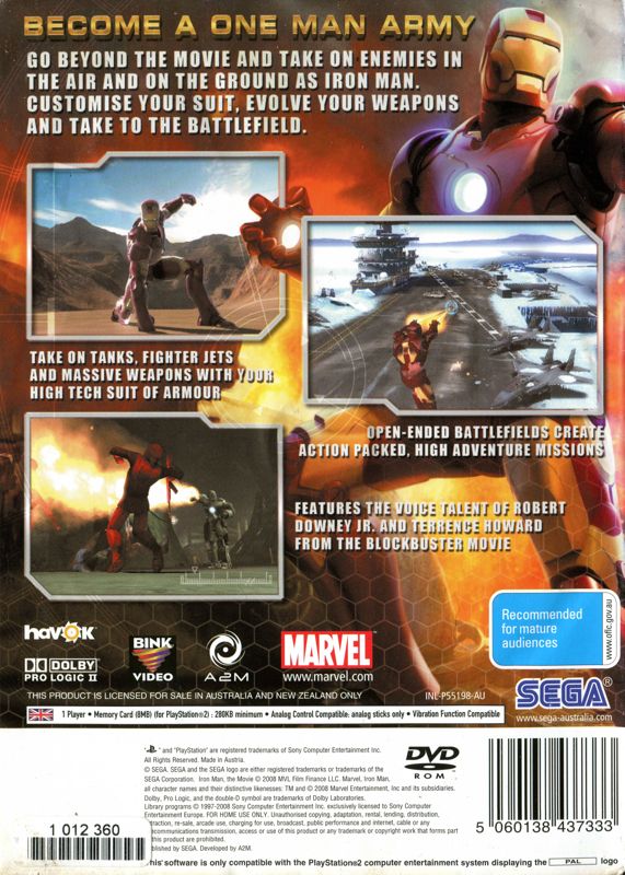 Back Cover for Iron Man (PlayStation 2)