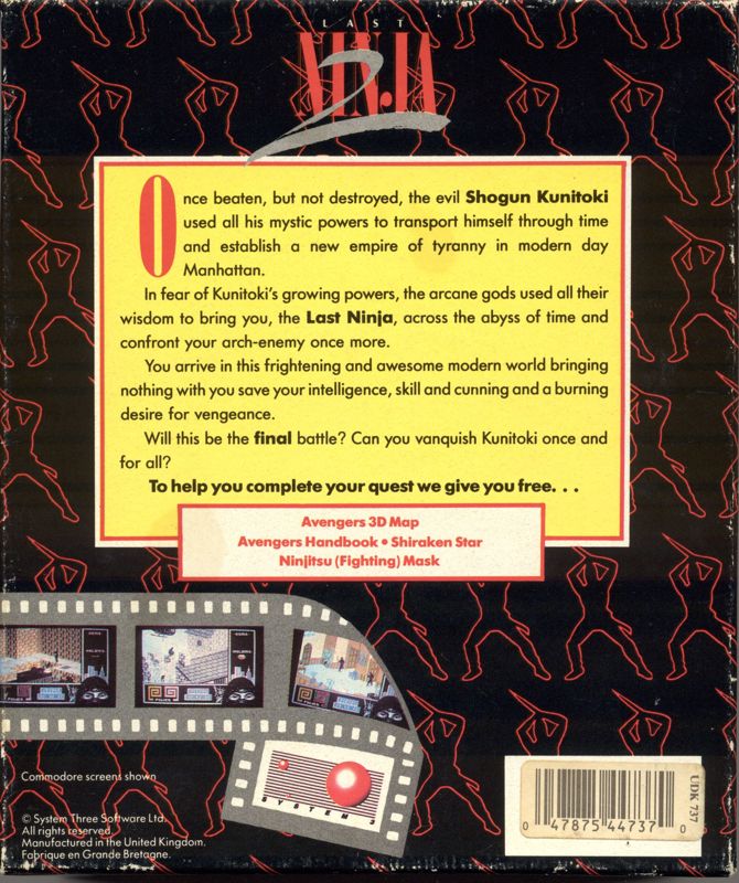Back Cover for Last Ninja 2: Back with a Vengeance (Commodore 64) (Limited Edition)