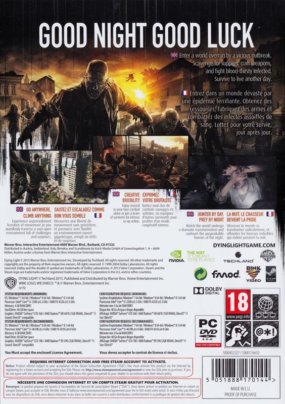 Dying Light PS4 PAL Replacement Box Art Insert Inlay Cover Only