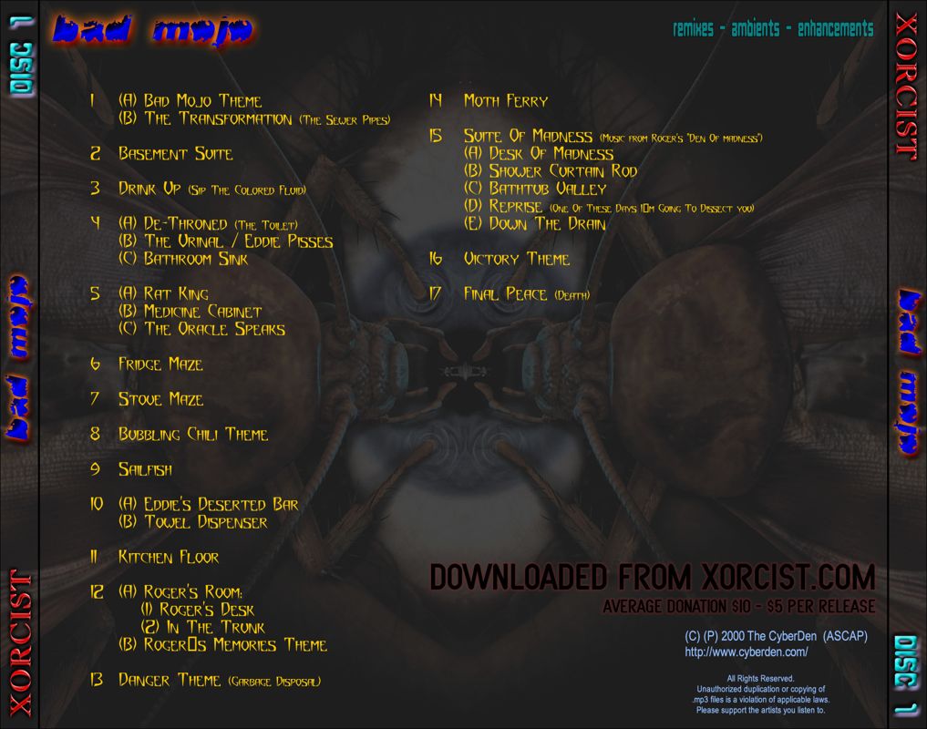 Soundtrack for Bad Mojo: Redux (Windows) (GOG release): Disc 1 Jewel Case - Back (full)