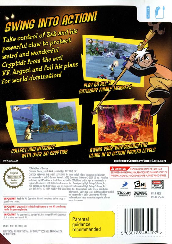 Back Cover for The Secret Saturdays: Beasts of the 5th Sun (Wii)