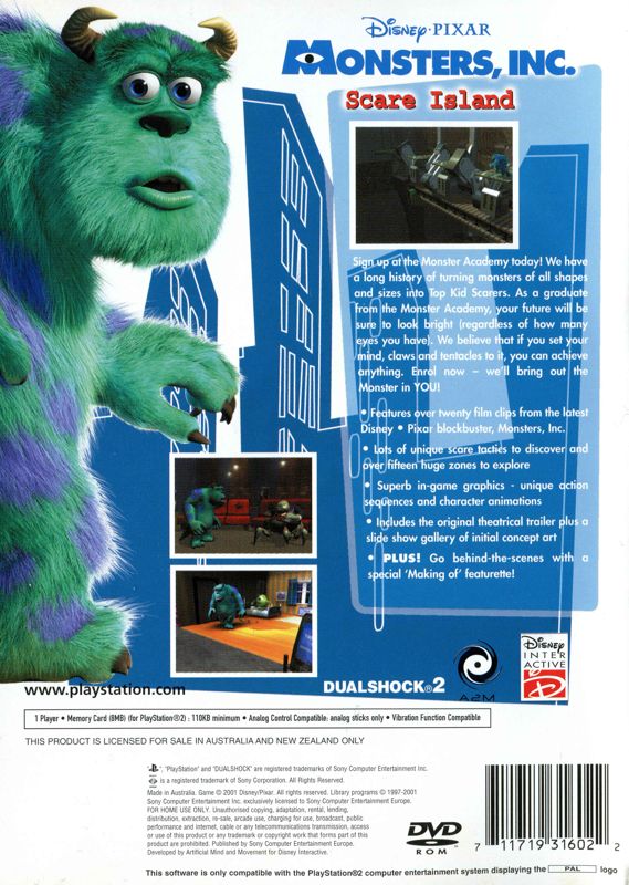 Back Cover for Disney•Pixar's Monsters, Inc.: Scare Island (PlayStation 2)