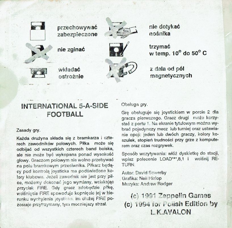 Inside Cover for International 5-A-Side (Commodore 64): Left Flap