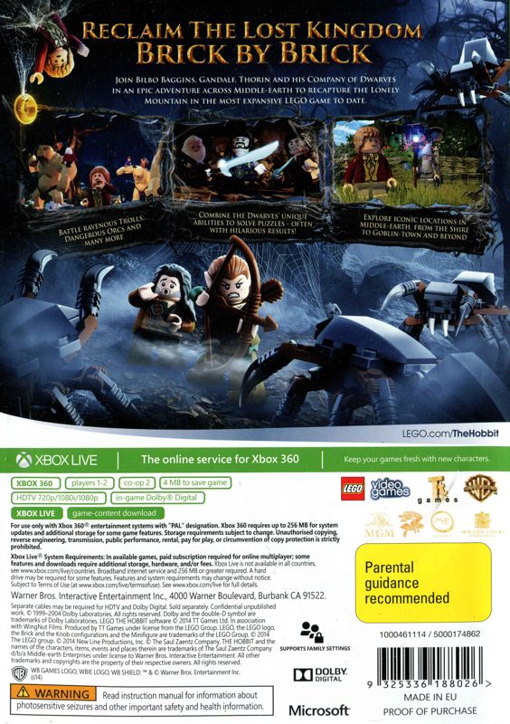 Back Cover for LEGO The Hobbit (Xbox 360)