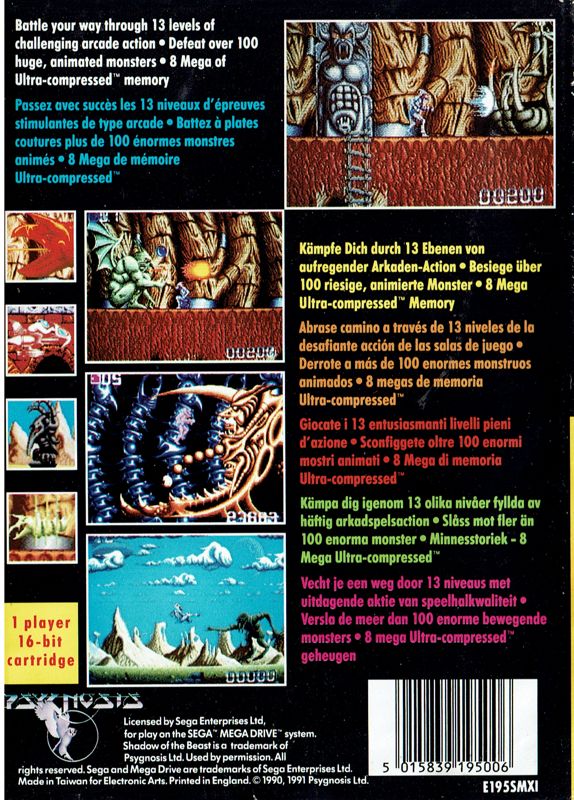 Back Cover for Shadow of the Beast (Genesis)