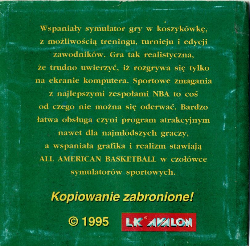 Back Cover for All American Basketball (Commodore 64)