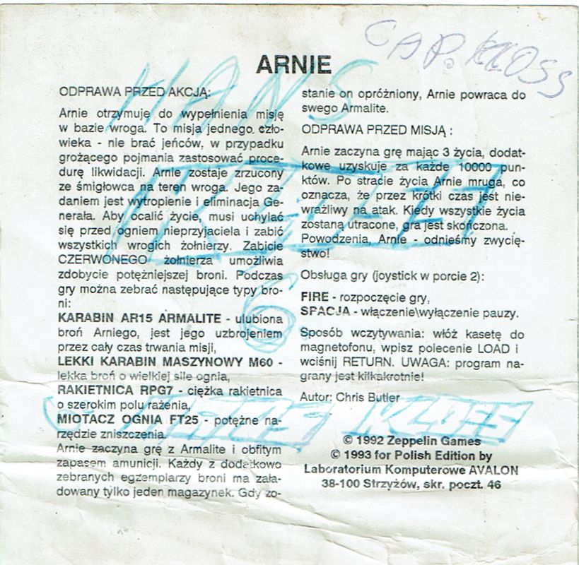 Inside Cover for Arnie (Commodore 64)