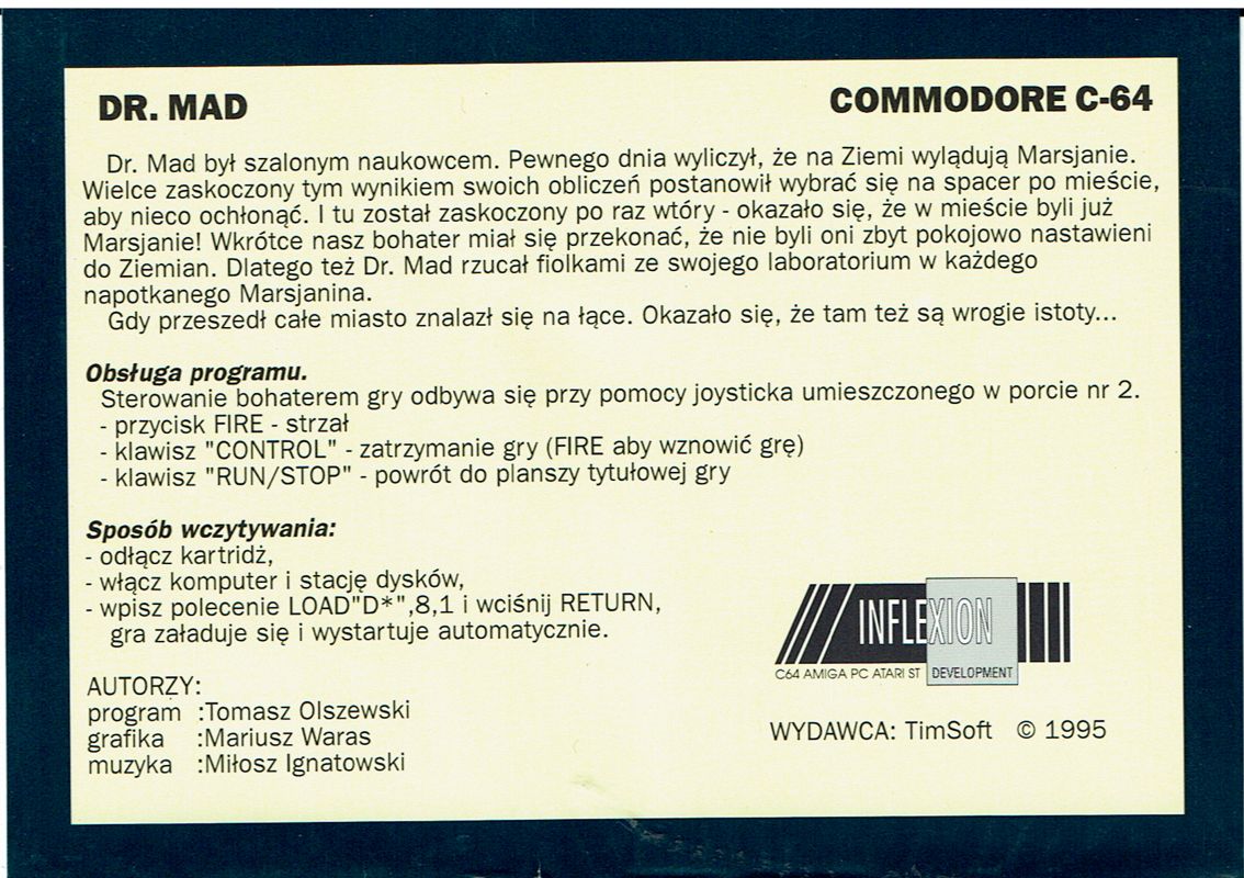Back Cover for Dr. Mad vs. the Topsy Turvy Moon Men of Mars (Commodore 64) (5.25' disk release)