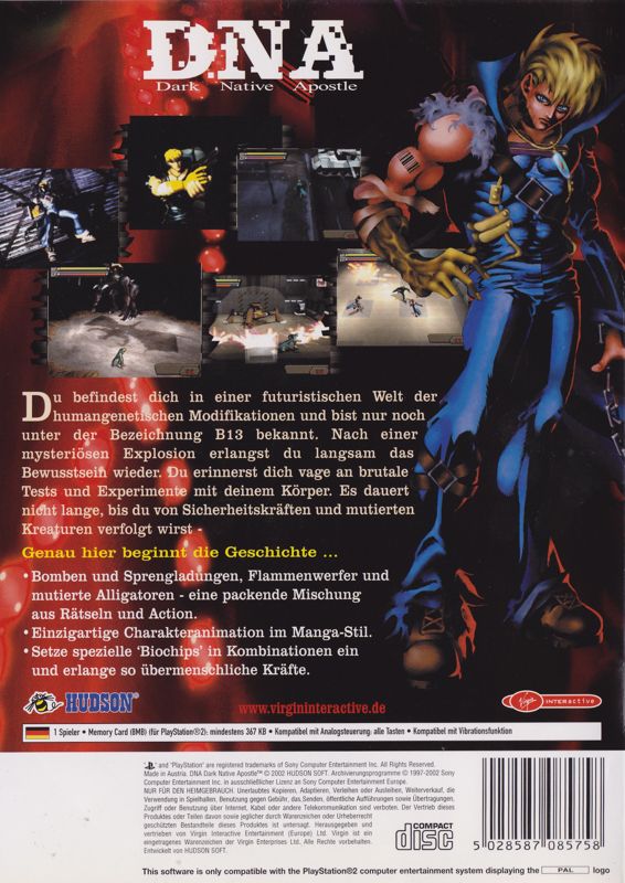 Back Cover for DNA: Dark Native Apostle (PlayStation 2)