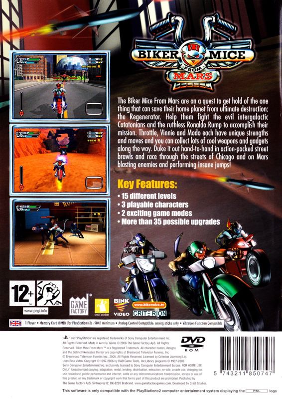 Back Cover for Biker Mice from Mars (PlayStation 2)