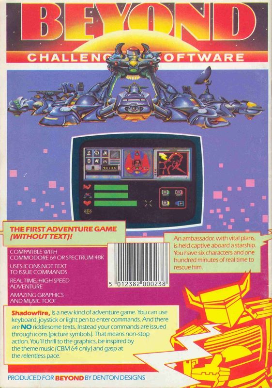 Back Cover for Shadowfire (Commodore 64 and ZX Spectrum)