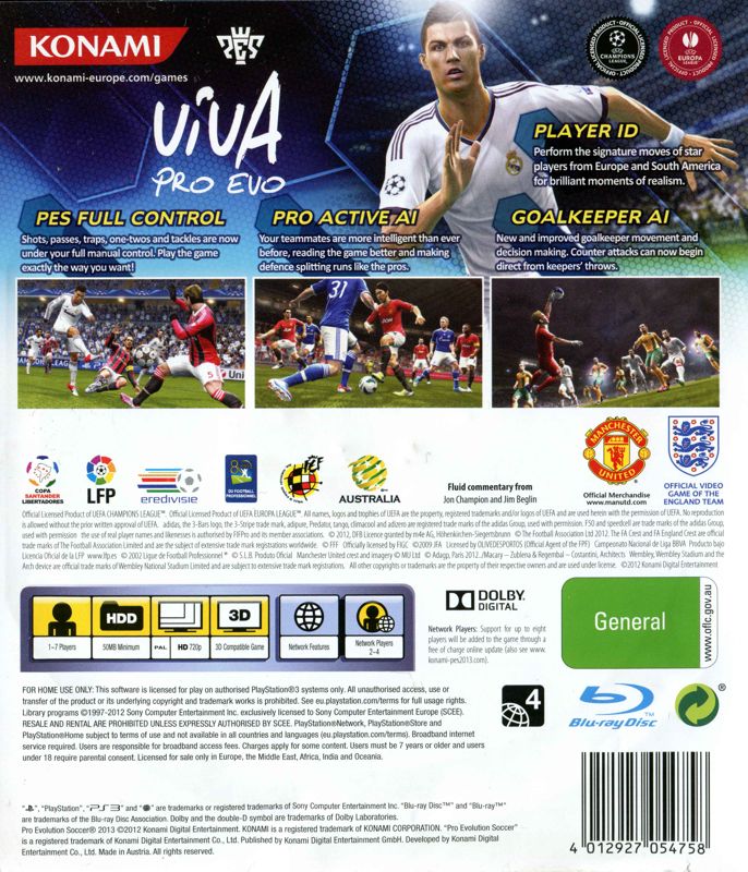 Back Cover for PES 2013: Pro Evolution Soccer (PlayStation 3)