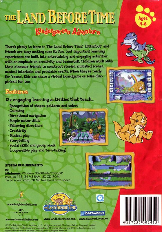 Back Cover for The Land Before Time: Kindergarten Adventure (Windows)