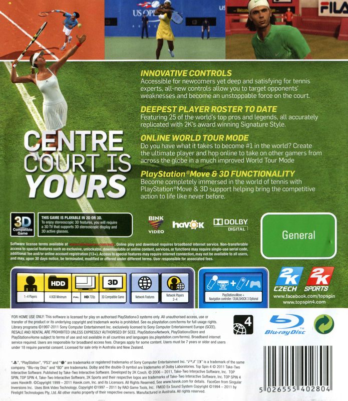 Back Cover for Top Spin 4 (PlayStation 3)