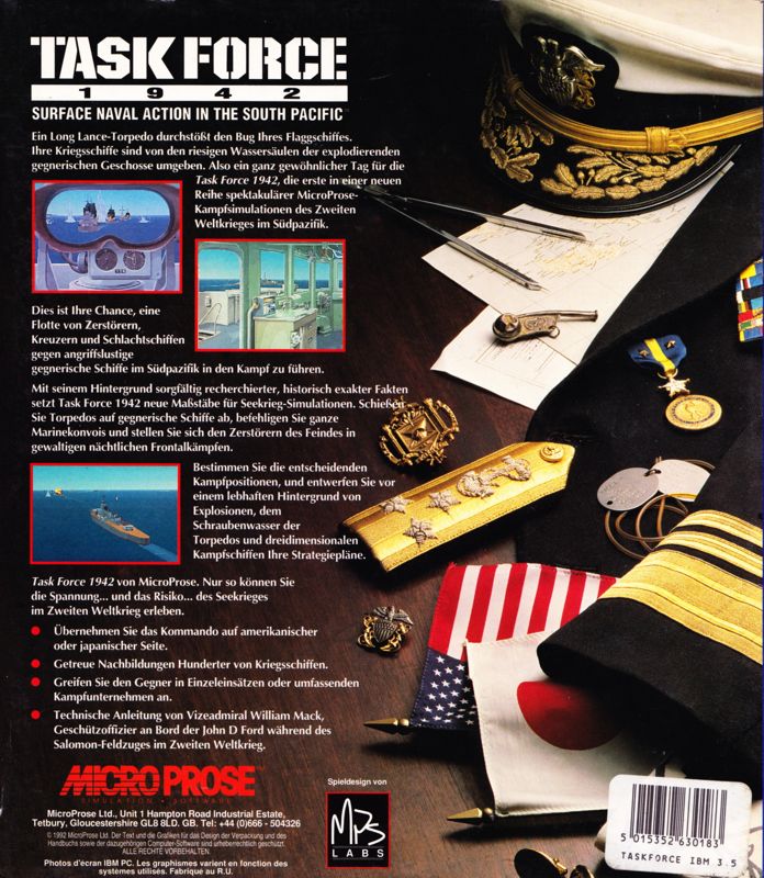 Back Cover for Task Force 1942 (DOS) (Microprose Summer Surprise included)