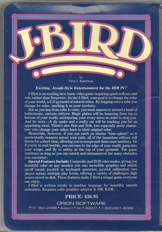 Back Cover for J-Bird (PC Booter)