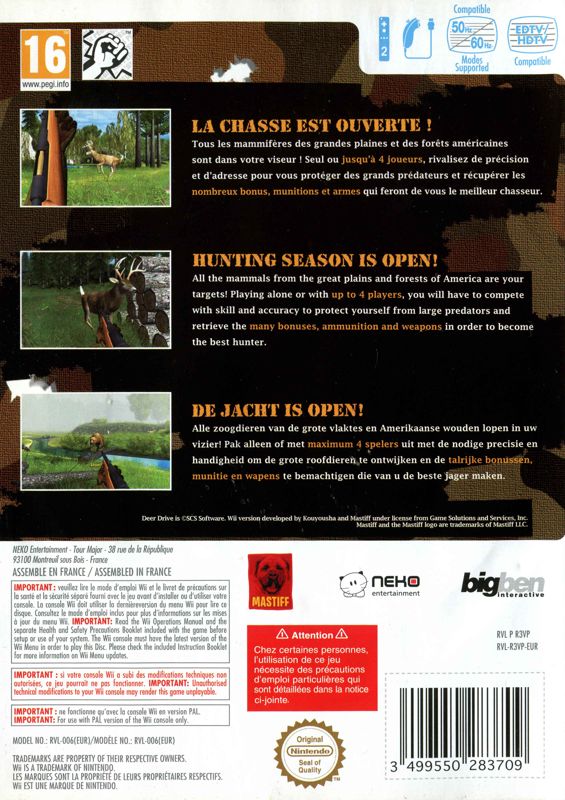 Back Cover for Deer Drive (Wii)