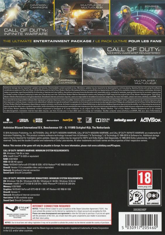Back Cover for Call of Duty: Infinite Warfare (Legacy Edition) (Windows)