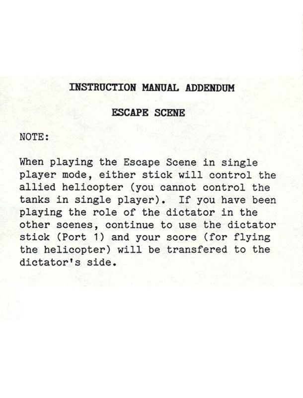 Manual for Beach-Head II: The Dictator Strikes Back (Commodore 64): Addendum