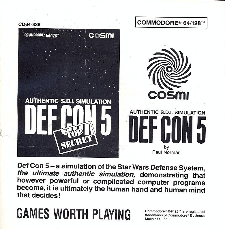 Manual for Defcon 5 (Commodore 64): Front
