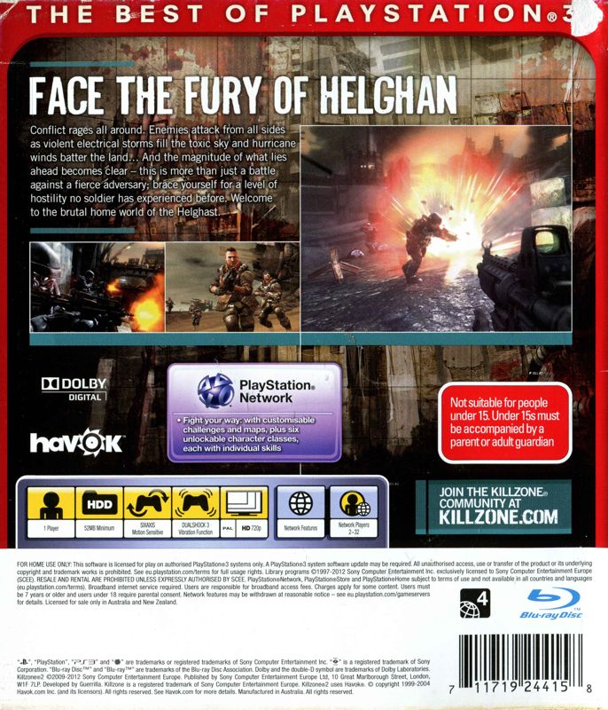 Back Cover for Killzone 2 (PlayStation 3) (Essentials release)