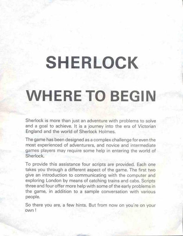 Reference Card for Sherlock (Commodore 64)