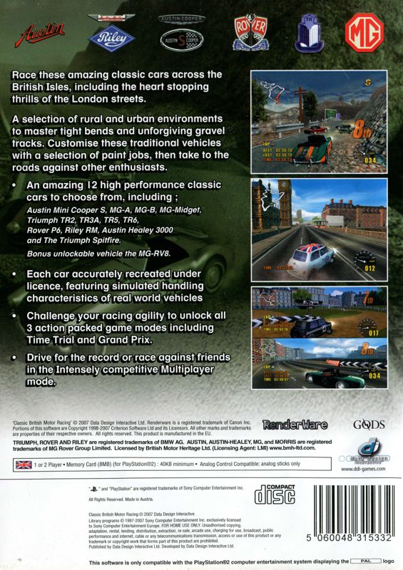 Back Cover for Classic British Motor Racing (PlayStation 2)