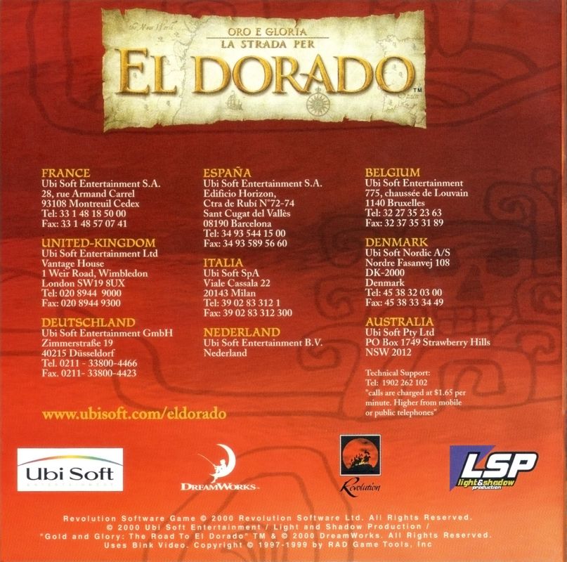 Manual for Gold and Glory: The Road to El Dorado (Windows): Back