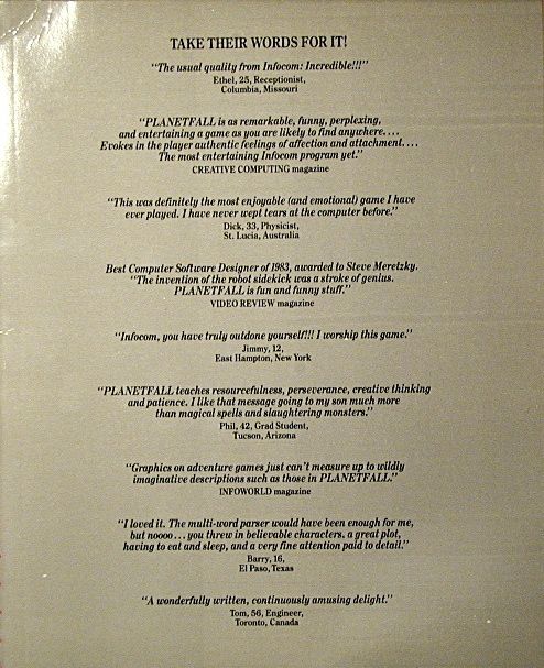 Inside Cover for Planetfall (Apple II)