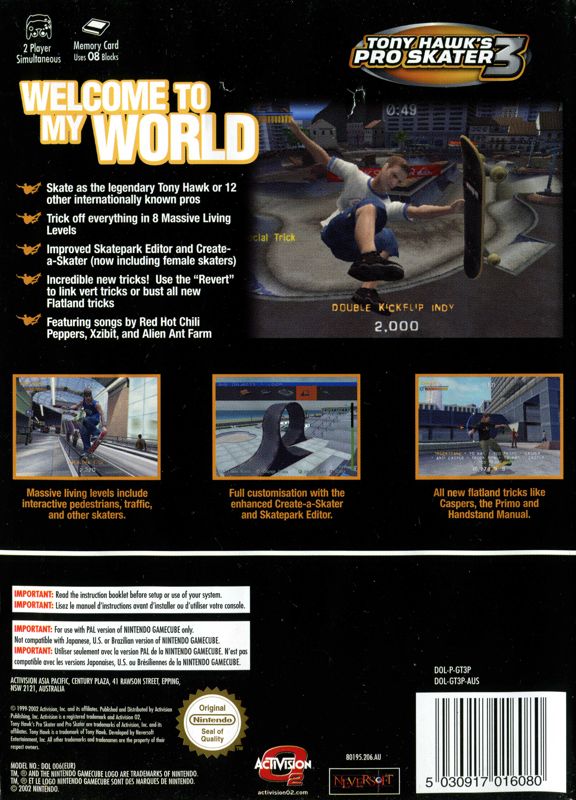 Tony Hawk's Pro Skater 3 cover or packaging material MobyGames