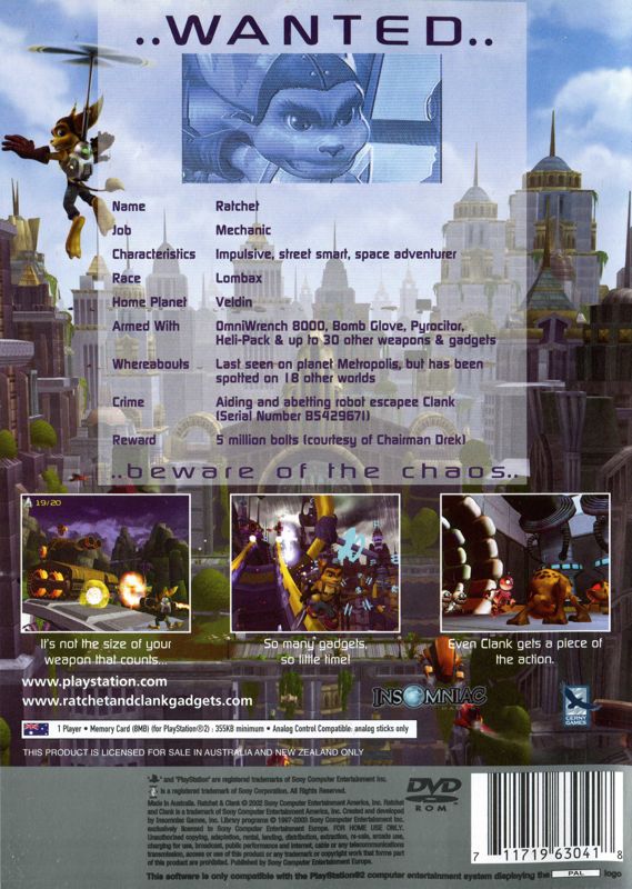 Back Cover for Ratchet & Clank (PlayStation 2) (Platinum release)