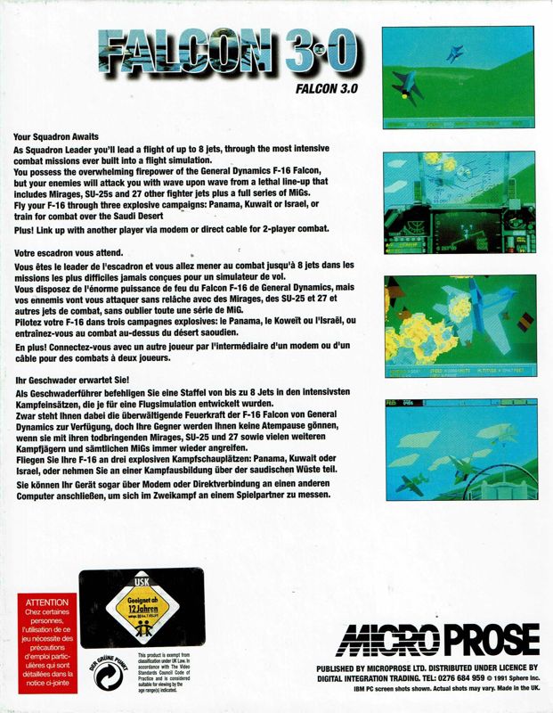 Back Cover for Falcon 3.0 (DOS) (Powerplus CD-ROM release)